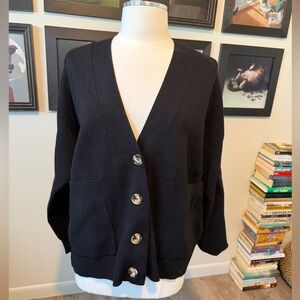 RD Style Black V-Neck Button Front Cardigan size large